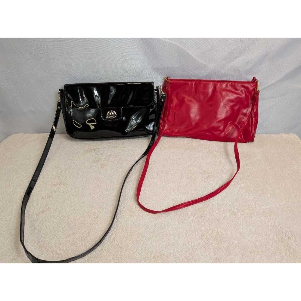 Kim Rogers Black‎ Patent Red Leather Shoulder Bags Set 2 Shoulder Bags